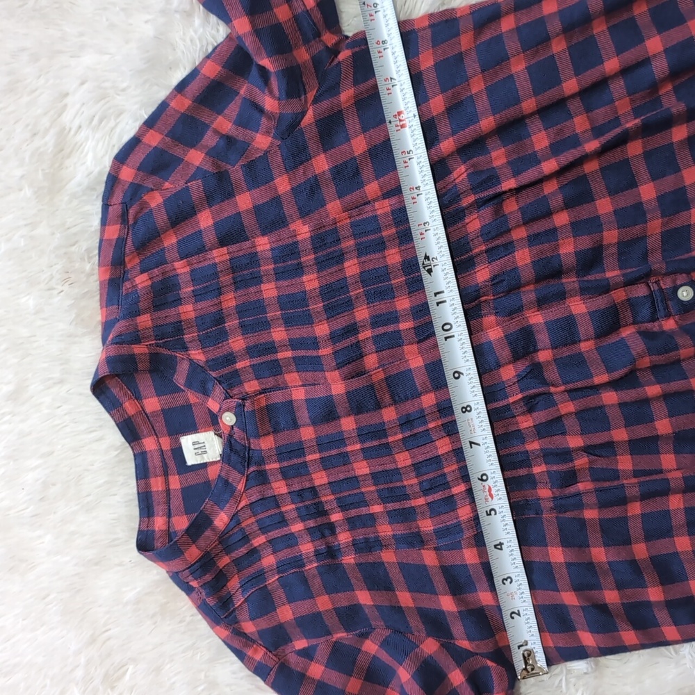 Gap Red & Blue Plaid Pintuck Popover Half Button Up Oversized Top Size XS - Picture 10 of 11